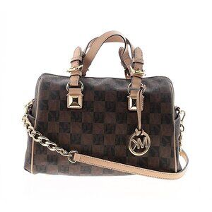 Michael Kors Brown and Black Signature Leather Satchel with Chain Shoulder Strap